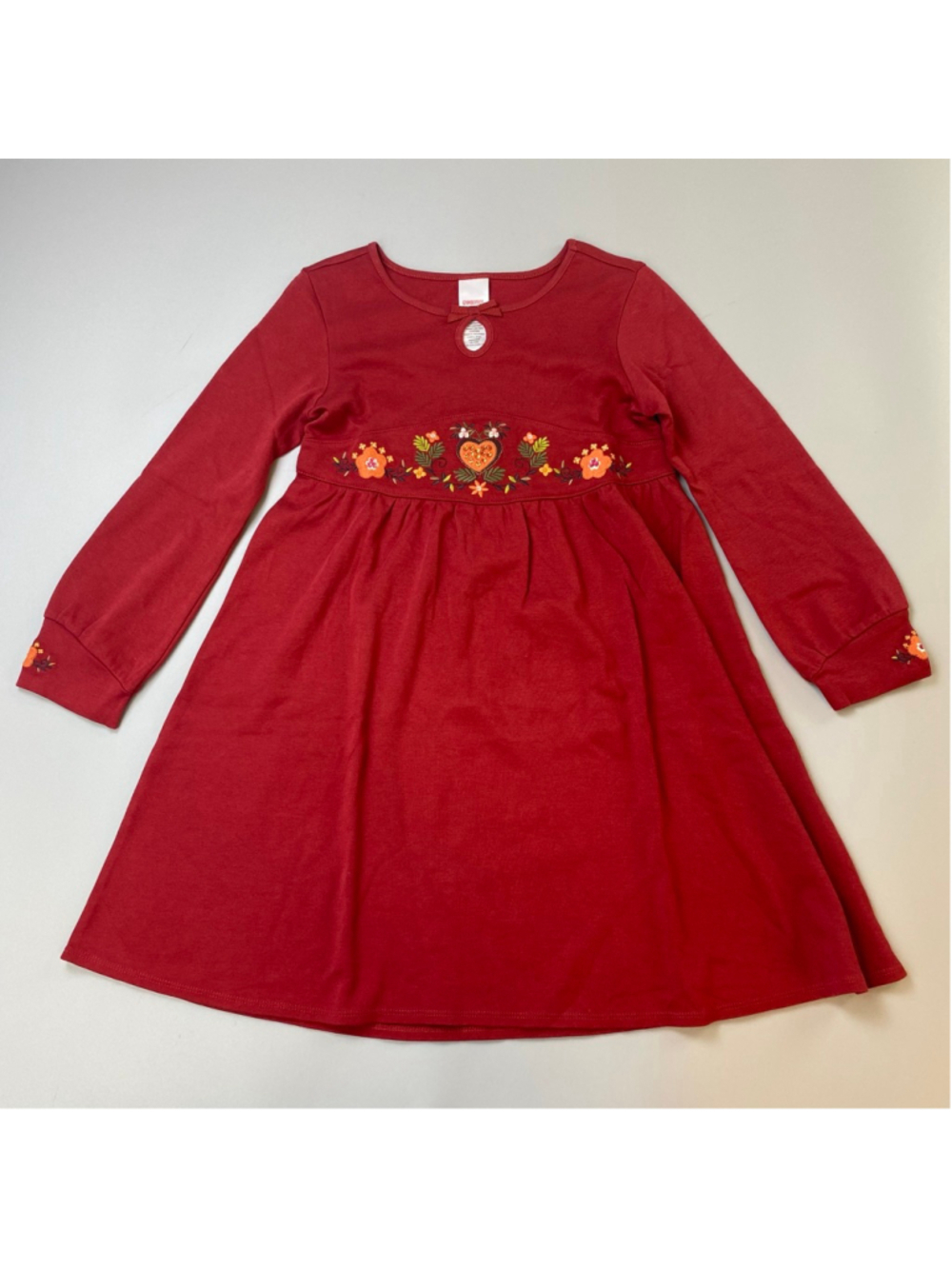 Gymboree Dress 7 Red Embroidered Heart Flower Long Sleeved Cotton Cottagecore